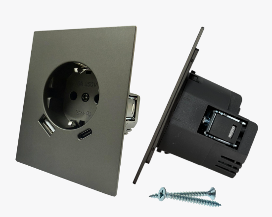 CC-PJ-75 Մոխրագույն 2P վարդակ հողանցումով + USB A և B (10) - ի նկար